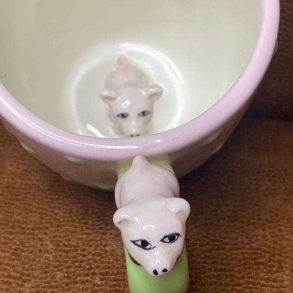 Global Design Connections pink/lime color Polka Dots pigs Coffee Mug 12oz - Picture 2 of 7